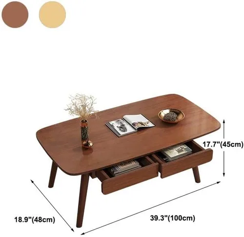Miniatura 2 de Mesa auxiliar, contemporánea de madera maciza con 4 patas, mesa auxiliar rectangular con almacenamiento para sala de estar, fácil montaje, natural