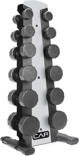 Miniatura 20 de CAP Juego de mancuernas hexagonales con revestimiento de goma con estante de almacenamiento, opciones de 100 a 210 libras, almacenamiento compacto