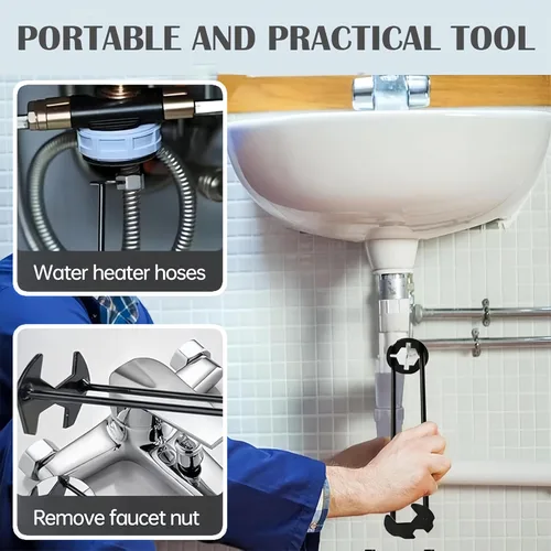 Miniatura 6 de Llave de fregadero multifuncional, herramientas universales de fontanería para debajo del fregadero, herramienta de plomería universal para espacios