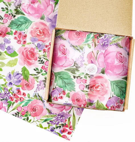 Miniatura 6 de Whaline 100 piezas de papel de seda floral acuarela flor regalo papel de embalaje de flores papel de embalaje de flores DIY papel de manualidades