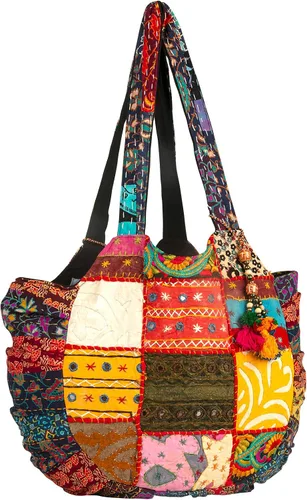 Tribe Azure - Bolso de hombro hecho a mano para mujer, grande, floral, colorido, hecho a mano, para verano, playa, picnic, libros, portátil,