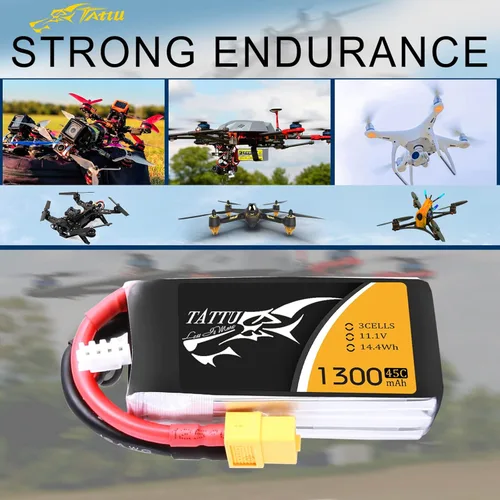Miniatura 5 de Paquete Tattu, Batería Lipo, 1300 mAh 45C 3S 11.1 V con XT60 enchufe para coche, barco, camión y avión Heli