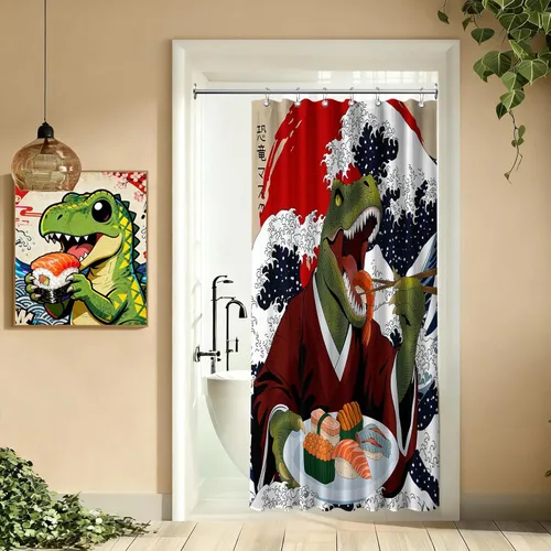 Miniatura 16 de Cortina de ducha estrecha con diseño de gato negro y animé japonés para casa rodante, juegos de decoración de baño, tela impermeable con ganchos, 36
