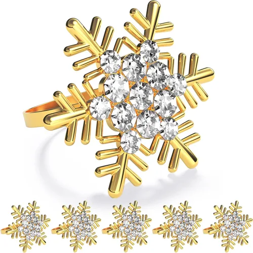 Miniatura 23 de ZeeDix Juego de 6 servilleteros de corona de Navidad, servilleteros de Navidad para servilletas de tela, servilleteros de Navidad para Acción