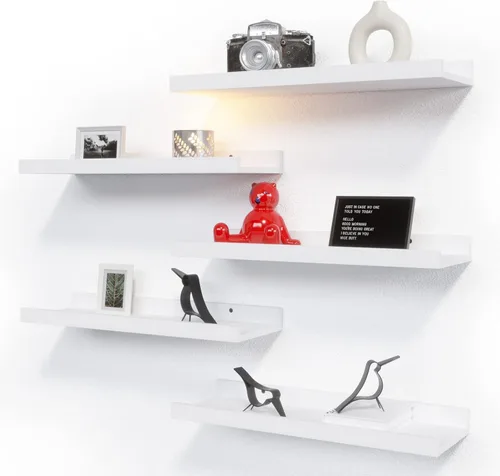 Miniatura 20 de RICHER HOUSE Juego de 3 estantes flotantes para pared, estantes negros de 16 pulgadas para montar en la pared con borde para almacenamiento, estante