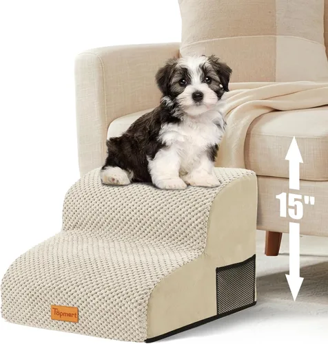 Topmart High Density Foam Pet Steps 2 Tiers,11.8" High,Non-Slip Dog Stairs,Soft Foam Dog Ramp Ladder,Best for Injured,Older Cats,Pets with Joint