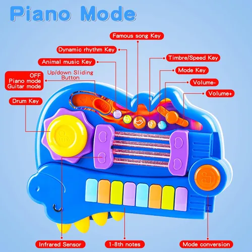 Miniatura 5 de Guitarra de dinosaurio para niños, instrumentos musicales 2 en 1, para regalos de niños y niñas de 3, 4 y 5 años, guitarra eléctrica para niños
