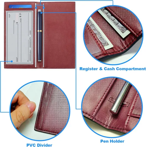 Miniatura 5 de CASMONAL Vegan Leather Checkbook Cover For Men & Women Checkbook Holder Wallet RFID Blocking