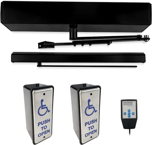 Olideauto Abridor de puerta giratoria automático negro Olide-120B con 2 botones de presión delgados con cable Olide-515