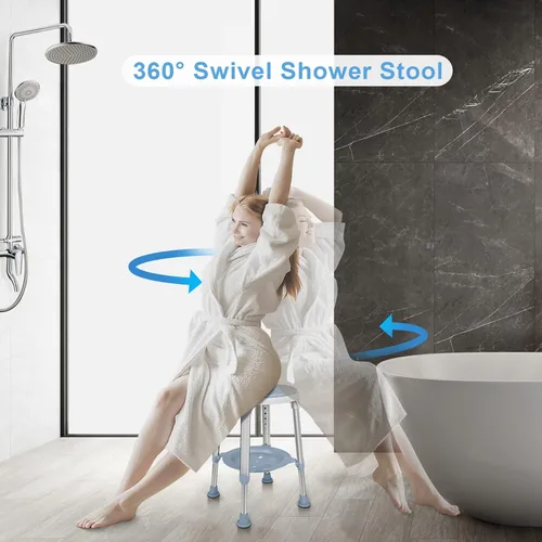 Miniatura 2 de Silla de ducha para ducha interior, taburete de ducha giratorio sin herramientas con bandeja de almacenamiento, silla de bañera ajustable y taburete