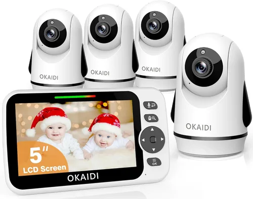 Miniatura 9 de OKAIDI - Monitor de bebé con video y 2 cámaras, pantalla de 5 pulgadas, monitor de bebé sin WiFi, batería de 30H y rango de 300 m, cámara de bebé
