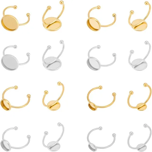 Miniatura 7 de UNICRAFTALE Juego de 20 anillos de dedo de cúpula en blanco semicircular – acero inoxidable, diseño simple y único con cabujones de vidrio