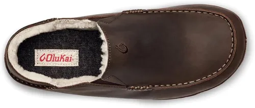 Miniatura 6 de OLUKAI Moloa pantuflas, Zapatos de cuero de primera calidad para hombre con suela suave, forro de piel de oveja genuina y inserto de gel, tacón