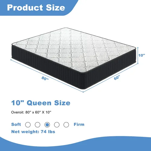 Miniatura 2 de Colchón híbrido Queen de 10 pulgadas, colchón híbrido de 10 pulgadas con espuma viscoelástica de apoyo cómodo, alivio de presión y aislamiento