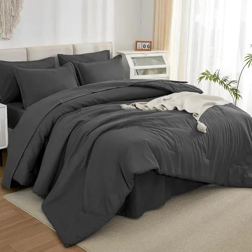 Miniatura 33 de Litanika Cama en una Bolsa King Beige - Juego de Ropa de Cama de 7 Piezas Tamaño King, Juego de Edredón de Cama, Juego de Edredón con Edredón, 02