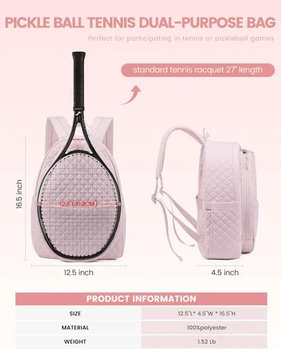 Miniatura 3 de Sucipi Bolsas de tenis para mujeres, Mochila bolsa acolchada para raqueta de tenis para raqueta de tenis, palas de pickleball, bádminton Rosa