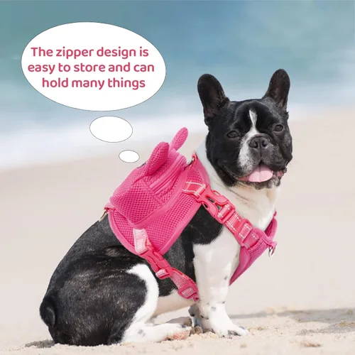 Miniatura 5 de Arnés para perro con mochila, arnés ajustable para perros pequeños y medianos, mochilas transpirables sin tirones para perros, para viajes, Cerdo