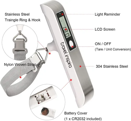 Miniatura 5 de travel inspira Báscula de equipaje, báscula digital portátil para equipaje colgante para viajes, báscula de peso de maleta con pintura de goma, 110