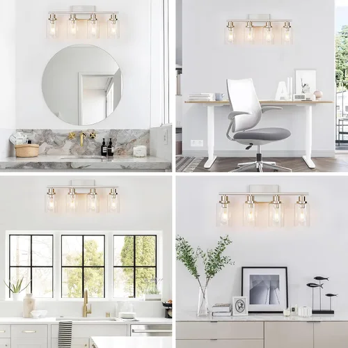 Miniatura 5 de 4 Luces Accesorios de Iluminación para Baño Níquel Cepillado Luz de Tocador Sobre Espejo Moderno Estilo Granja Apliques de Iluminación de Pared