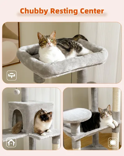 Miniatura 3 de PETEPELA Árbol para gatos de 56.3 pulgadas de alto para gatos de interior, torre para gatos de varios niveles con hamaca súper grande