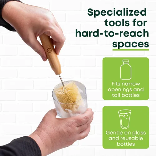 Miniatura 5 de Tieralia Juego de 5 cepillos de bambú para platos, kit de limpieza de cocina ecológico con cepillo para botellas, cepillo largo para platos