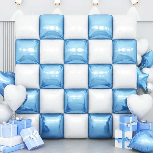 Miniatura 21 de Globos de aluminio cuadrados rojos, azules y plateados, kit de 25 globos de doble cara para fondo, túnel de helio, arco, guirnalda para el 4 de Rojo