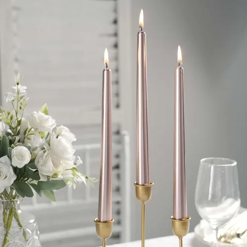 Miniatura 18 de Efavormart 12 Pack 11" Velas cónicas de cera de parafina de rosa mate de color oro rosa de alta calidad, velas de cena largas sin aroma, con mecha