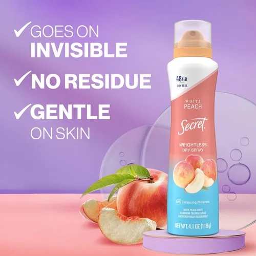 Miniatura 2 de SECRET - Desodorante antitranspirante en aerosol para mujeres, 48 horas de protección sin peso contra el sudor y el olor, suave para la piel, aroma