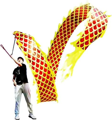 DSJUGGLING Dragón Poi 3D con bola pesada de 4.94 oz y cuerda de columpio de 3.6 ft – Serpentina de cinta de dragón dorado chino de seda fluida y