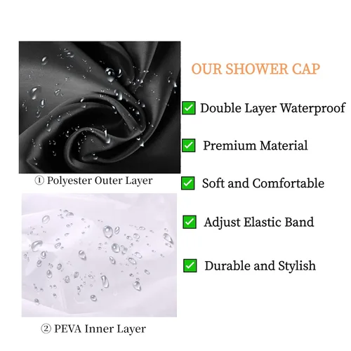 Miniatura 5 de Gorros de ducha para mujer, extra grande, ajustable, impermeable, reutilizable, gorro de ducha para mujeres y niñas, cabello largo y grueso, gorros