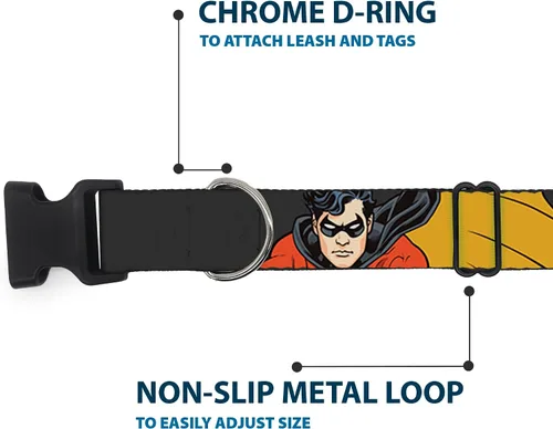 Miniatura 5 de DC Comics - Collar para mascotas, collar de perro, hebilla de plástico, rojo rojo y negro, poses gris, 9.5 a 14.5 pulgadas 0.5 pulgadas de ancho