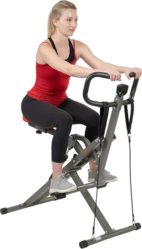 Sunny Health & Fitness Row-N-Ride PRO, máquina de sentadillas completa para todo el cuerpo con banda de resistencia opcional, fácil de instalar,