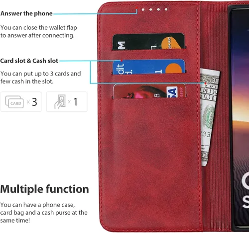 Miniatura 2 de Havaya Funda tipo cartera para Samsung Galaxy S23 Ultra, tapa magnética con tarjetero y soporte para tarjeta - rojo PU+rojo