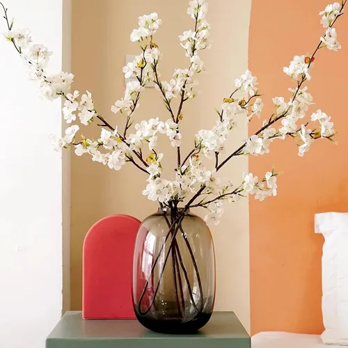 6 ramas artificiales de cerezo de seda de cerezo sintético, tallos altos, flores artificiales para florero, boda, decoración del hogar (blanco)