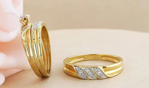 Miniatura 4 de Dazzlingrock Collection 0.10 ctw Round White Diamond Illusion Engagement Trio Ring Set for Him & Her in Yellow Plated Sterling Silver
