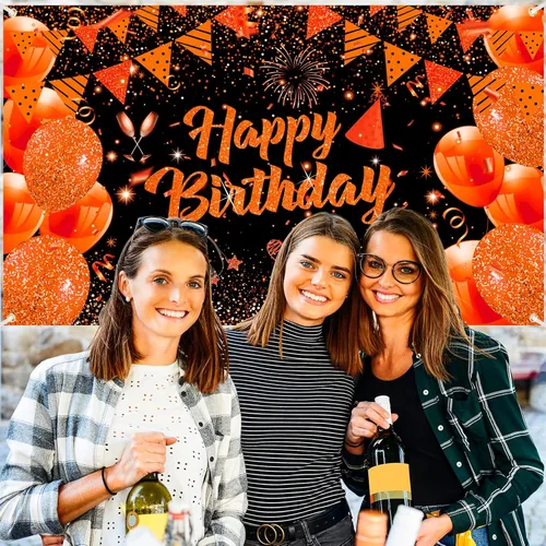 Miniatura 5 de Cartel de cumpleaños naranja para decoración de cumpleaños grande, naranja y negro, cartel de feliz cumpleaños, letrero de cumpleaños naranja, fondo