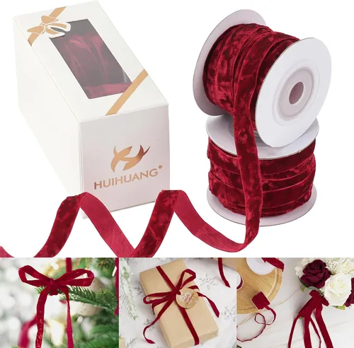 Miniatura 14 de HUIHUANG Cinta de Terciopelo Negro 3/8" Cinta de Terciopelo Arrugado para Adornos de Árbol de Navidad, Envoltura de Regalos, Decoración de Coronas