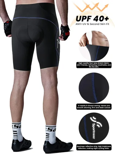 Miniatura 12 de Sportneer Pantalones cortos de ciclismo acolchados para hombre, acolchado 4D, pantalones cortos de ciclismo para hombre, transpirables y absorbentes