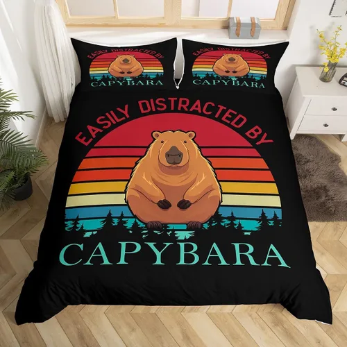 Miniatura 10 de Erosebridal Cute Capybara Duvet Cover Twin Kawaii Capybara Eating Ice Cream Comforter Cover for Kids Teens Cartoon Cute Animals Bedding Set Cake