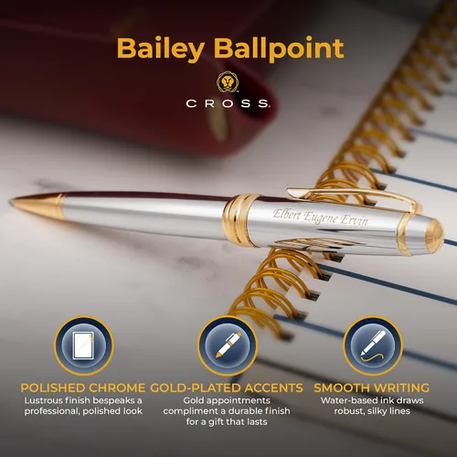 Miniatura 4 de Dayspring Pens Cross Bailey Medalist - Bolígrafo personalizado, cromado con borde dorado, bolígrafo grabado de lujo, bolígrafos personalizados