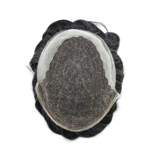 Miniatura 3 de Peluca de repuesto de cabello natural de poliuretano con encaje frontal para hombre (7x9 pulgadas, densidad de luz, 1B40# negro natural con 40% gris)