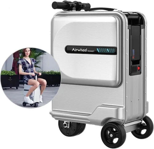 Miniatura 3 de SE3miniT - Equipaje eléctrico de 20 pulgadas para montar en maletas, scooters, equipaje inteligente, plateado, Maleta