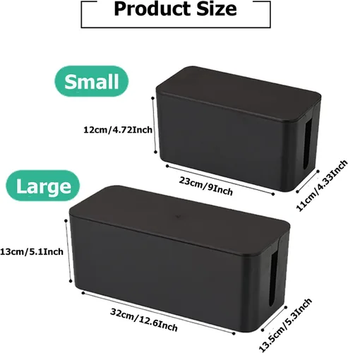 Miniatura 2 de Caja organizadora de cables, caja organizadora de cables para el hogar y la oficina, para cubrir y ocultar, regletas de alimentación, cables, Negro