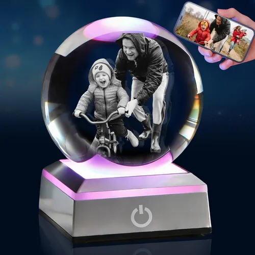 Foto de cristal 3D personalizada: recuerdo grabado personalizado para el día del padre, regalo único de aniversario de cumpleaños para papá, mujer,