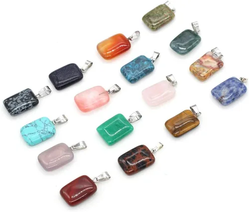 Miniatura 4 de LE SKY 20 colgantes de piedra natural con forma rectangular de ágata de cristal de chakras semipreciosos para hacer joyas