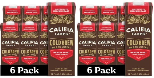 Miniatura 9 de Califia Farms - Pure Black - Café frío de tostado medio, 32 onzas (paquete de 6), 100% arábica, estable en almacenamiento, a base de plantas