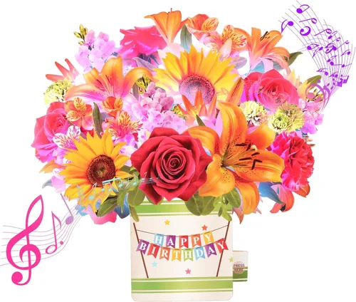 Miniatura 9 de Yinqing Tarjetas de cumpleaños, tarjeta de feliz cumpleaños ligera y música, lirio y mariposas, ramo de flores de tamaño natural de 10 pulgadas