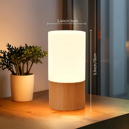 Miniatura 5 de LONRISWAY Lámpara de mesa de madera LED pequeña, luz de noche de noche para dormitorio, iluminación LED regulable, decoración creativa
