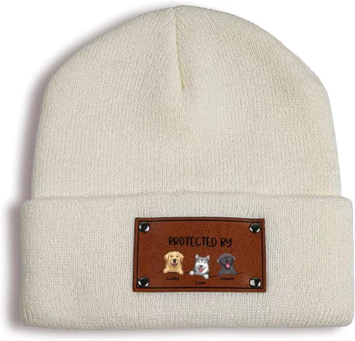 Gossby Gorro de bebé personalizado con parche de cuero vegano para niño y niña, protegido por - Regalo personalizado para recién nacido, niño