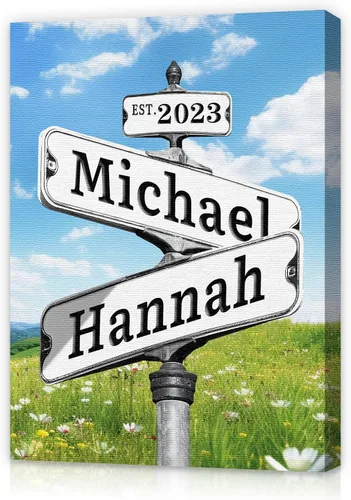 Miniatura 5 de WNNNS Póster de letrero de calle vintage con nombre personalizado para parejas, novia, novio, impresiones en lienzo personalizadas para enamorados